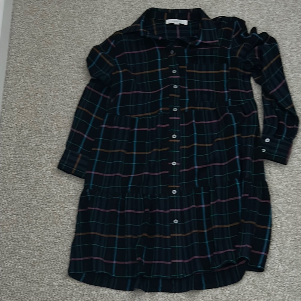Plaid  button down dress with button sleeves Multicolor size Small
